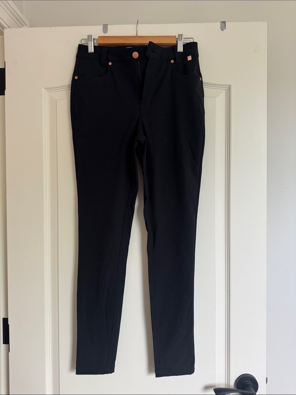 Slim Stretch Black Skinny Jeans with Rose-Gold Hardware